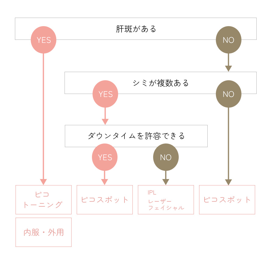 愛知県知立市・刈谷市・安城市でシミ取り治療を提供している知立南クリニック、シミ治療チャート